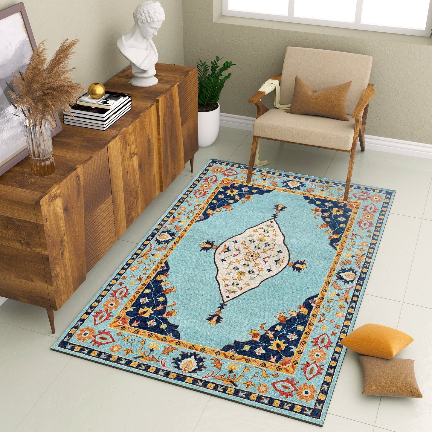 Premium Hand-Tufted Rug Made of 100% Wool - Aydin Sky - 4x6 Feet