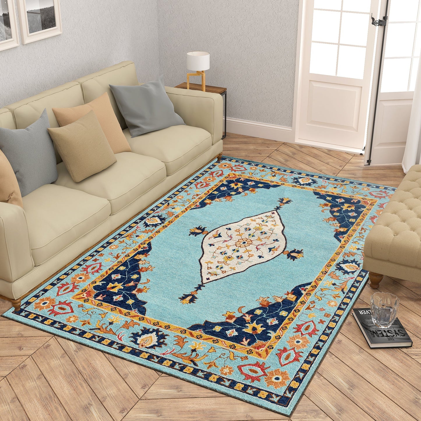 Premium Hand-Tufted Rug Made of 100% Wool - Aydin Sky - 4x6 Feet