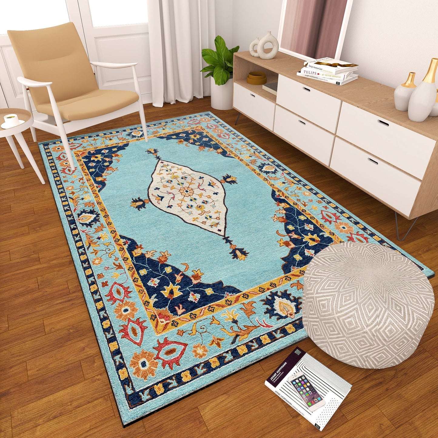 Premium Hand-Tufted Rug Made of 100% Wool - Aydin Sky - 4x6 Feet