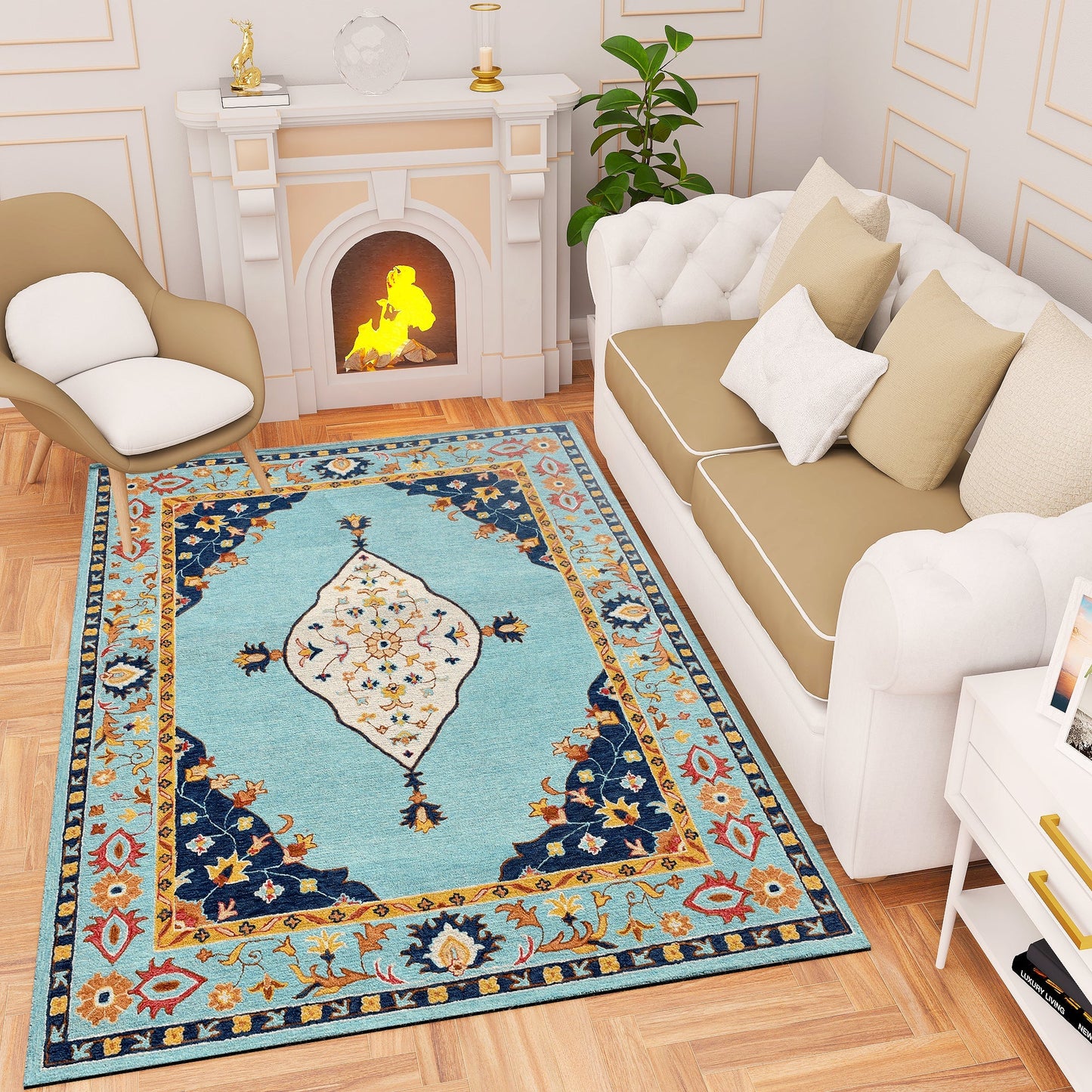 Premium Hand-Tufted Rug Made of 100% Wool - Aydin Sky - 4x6 Feet