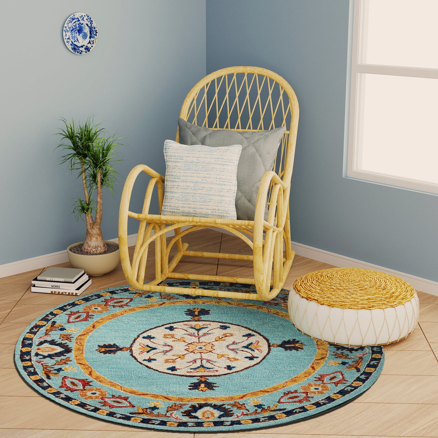 Premium Hand-Tufted Rug Made of 100% Wool - Aydin Sky - 5x5 Feet
