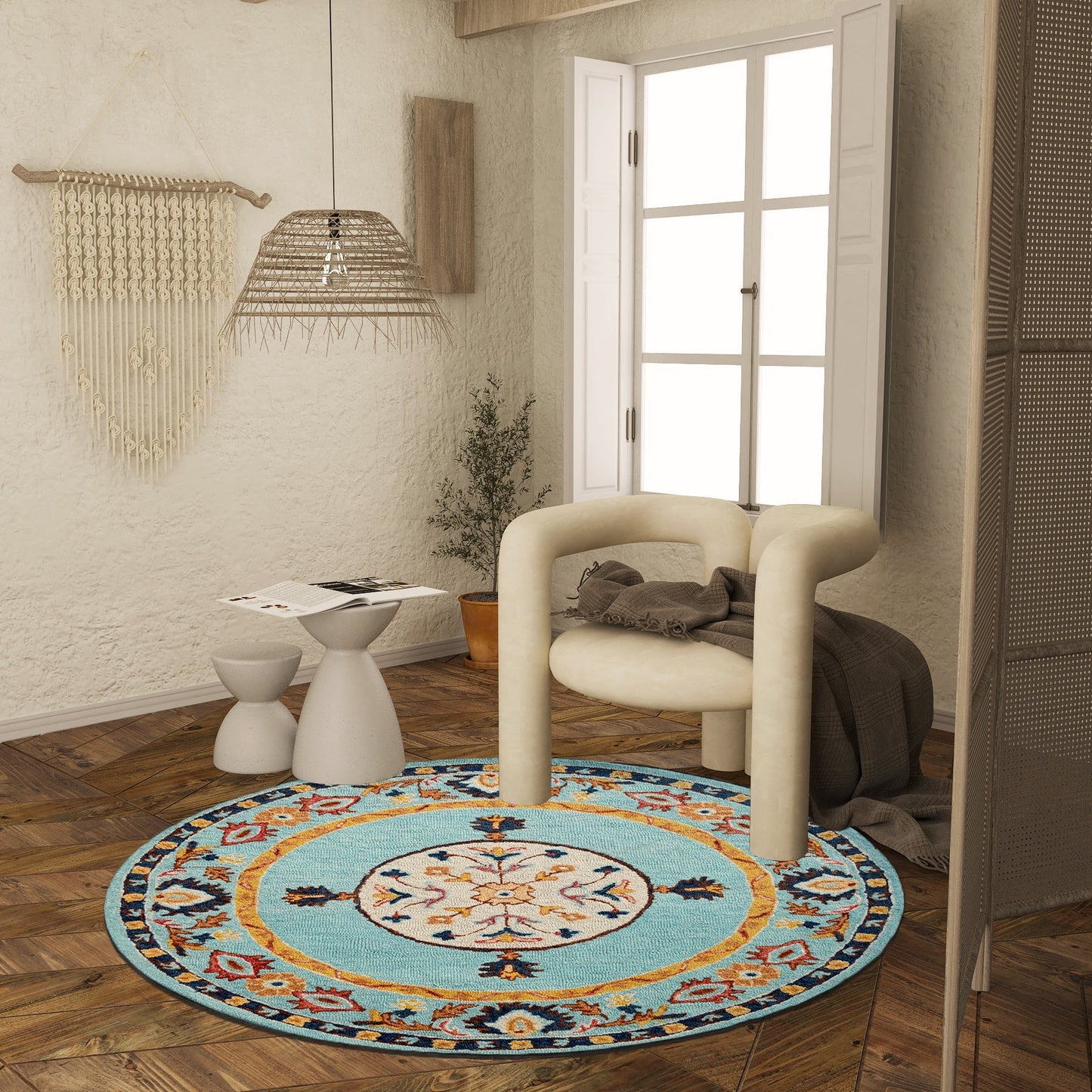 Premium Hand-Tufted Rug Made of 100% Wool - Aydin Sky - 5x5 Feet