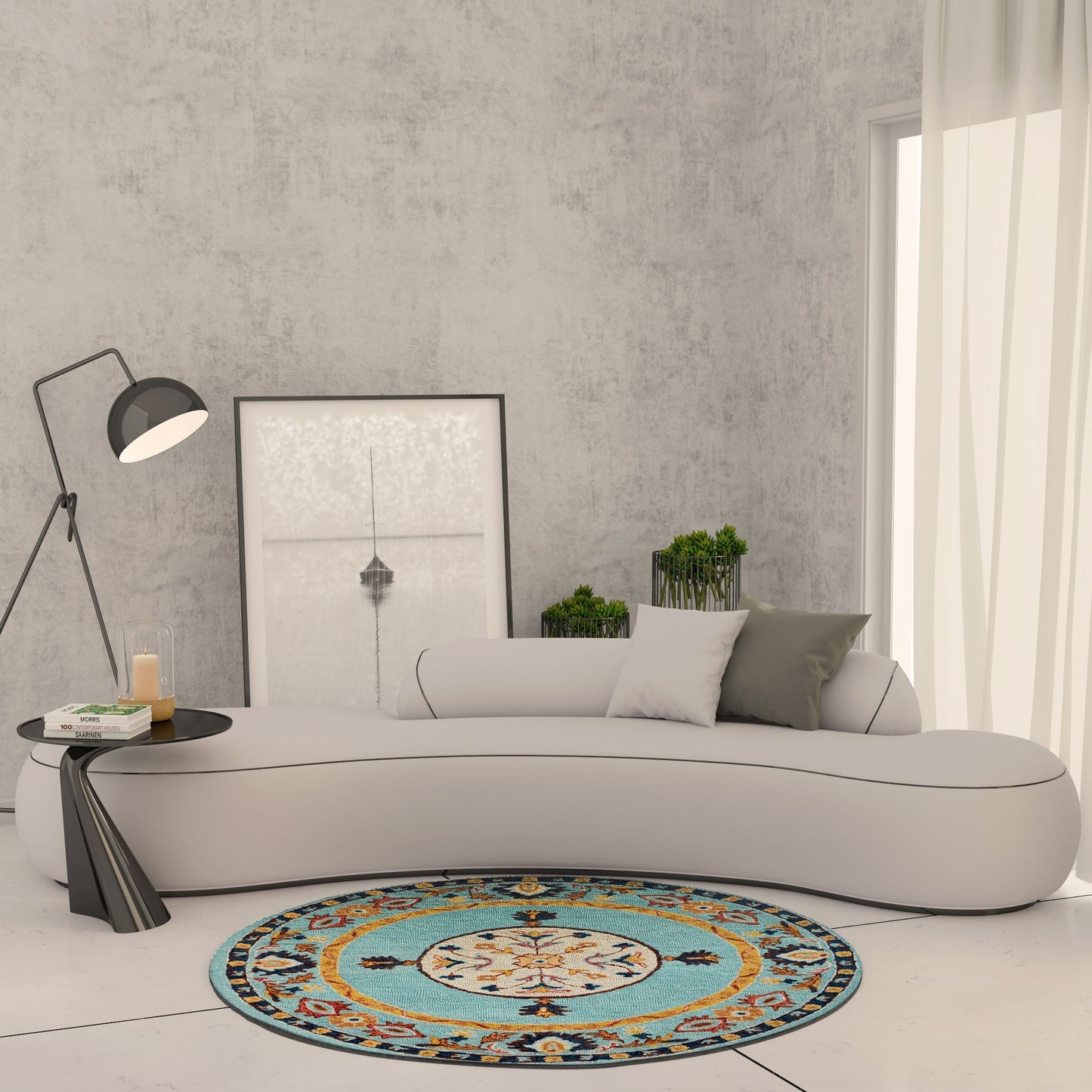 Premium Hand-Tufted Rug Made of 100% Wool - Aydin Sky - 5x5 Feet