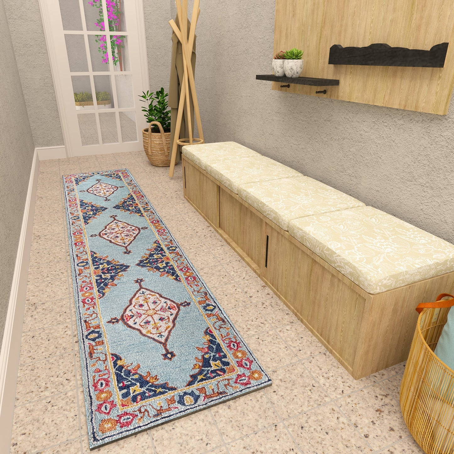 Premium Hand-Tufted Rug Made of 100% Wool - Aydin Sky - 2x8 Feet
