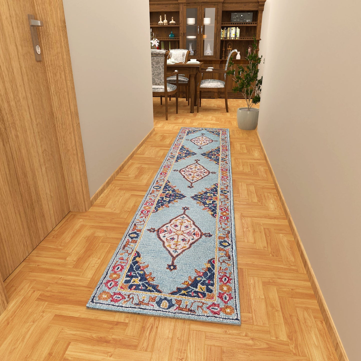 Premium Hand-Tufted Rug Made of 100% Wool - Aydin Sky - 2x8 Feet