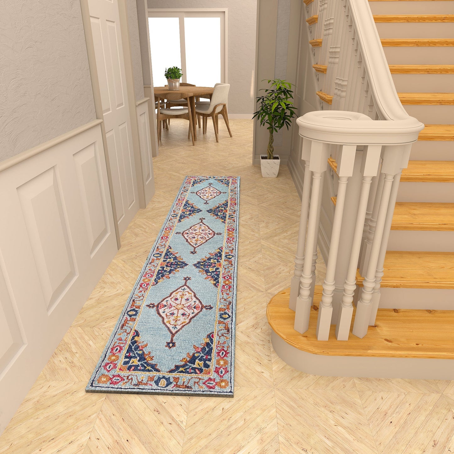 Premium Hand-Tufted Rug Made of 100% Wool - Aydin Sky - 2x8 Feet