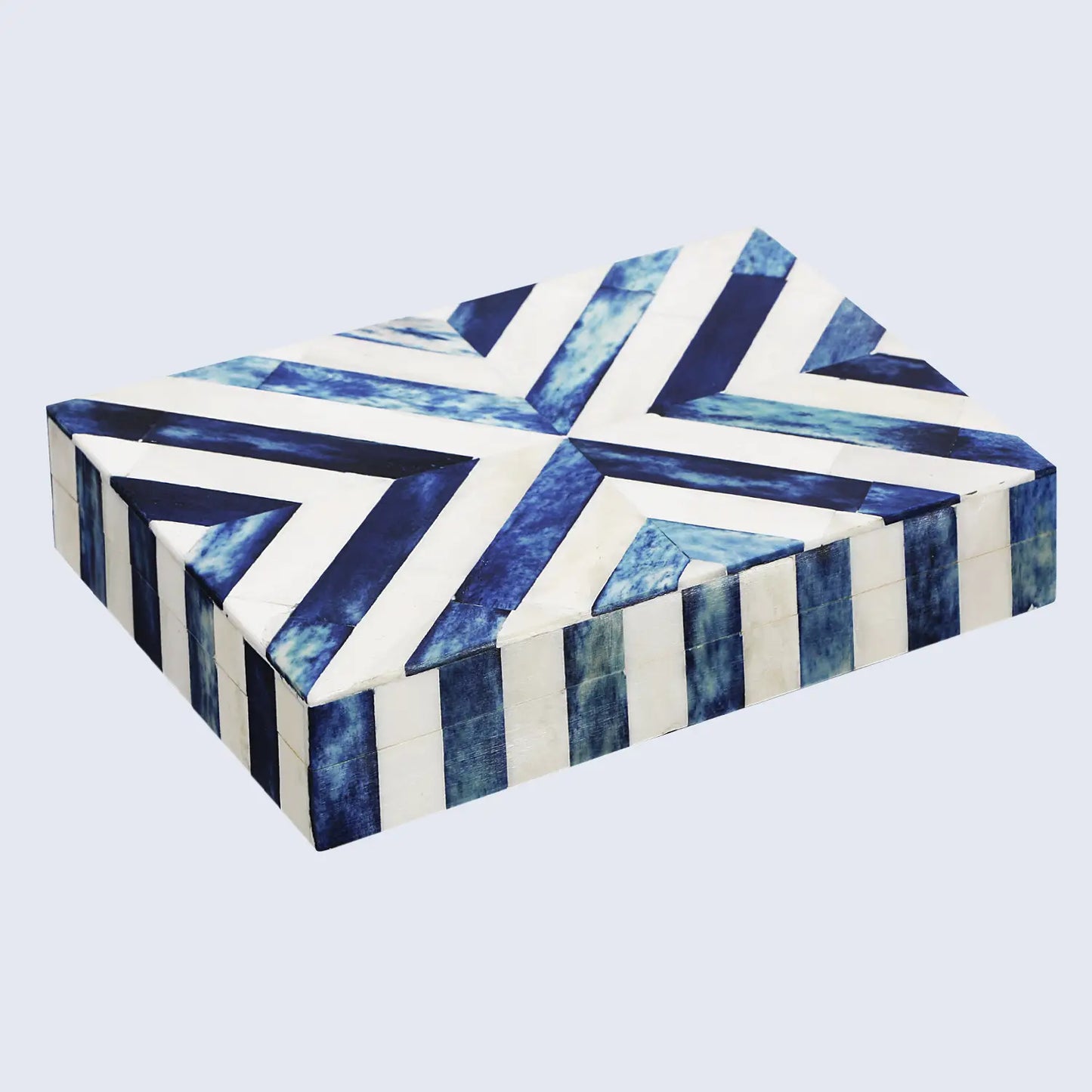Decorative Boxes Chevron Pattern Resin Inlay Collection in 6 Sizes, Blue & White