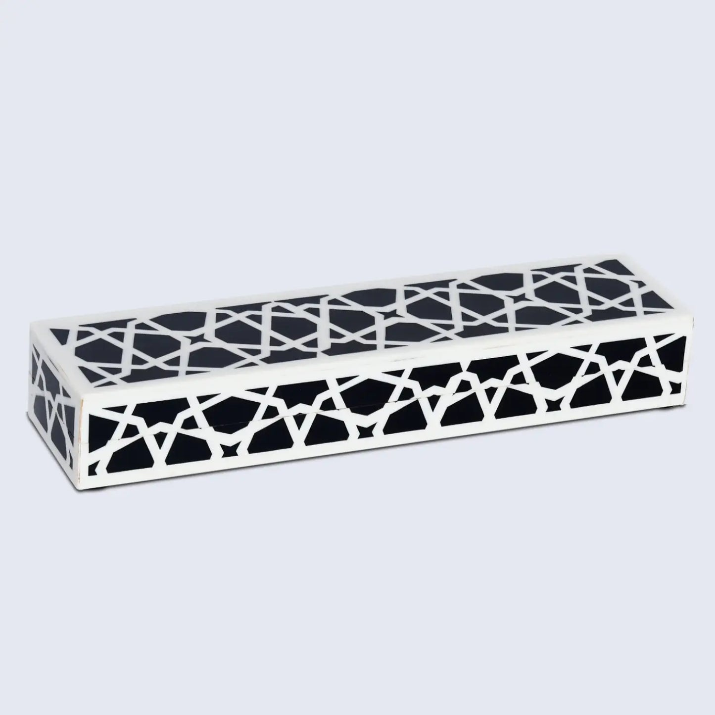 Decorative Boxes Zellij Pattern Resin Inlay Collection in 7 Sizes, Black & White