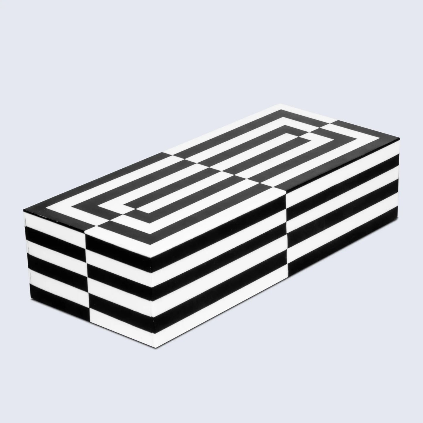 Decorative Boxes Puzzle Slide Pattern Resin Inlay Collection in 7 Sizes, Black & White