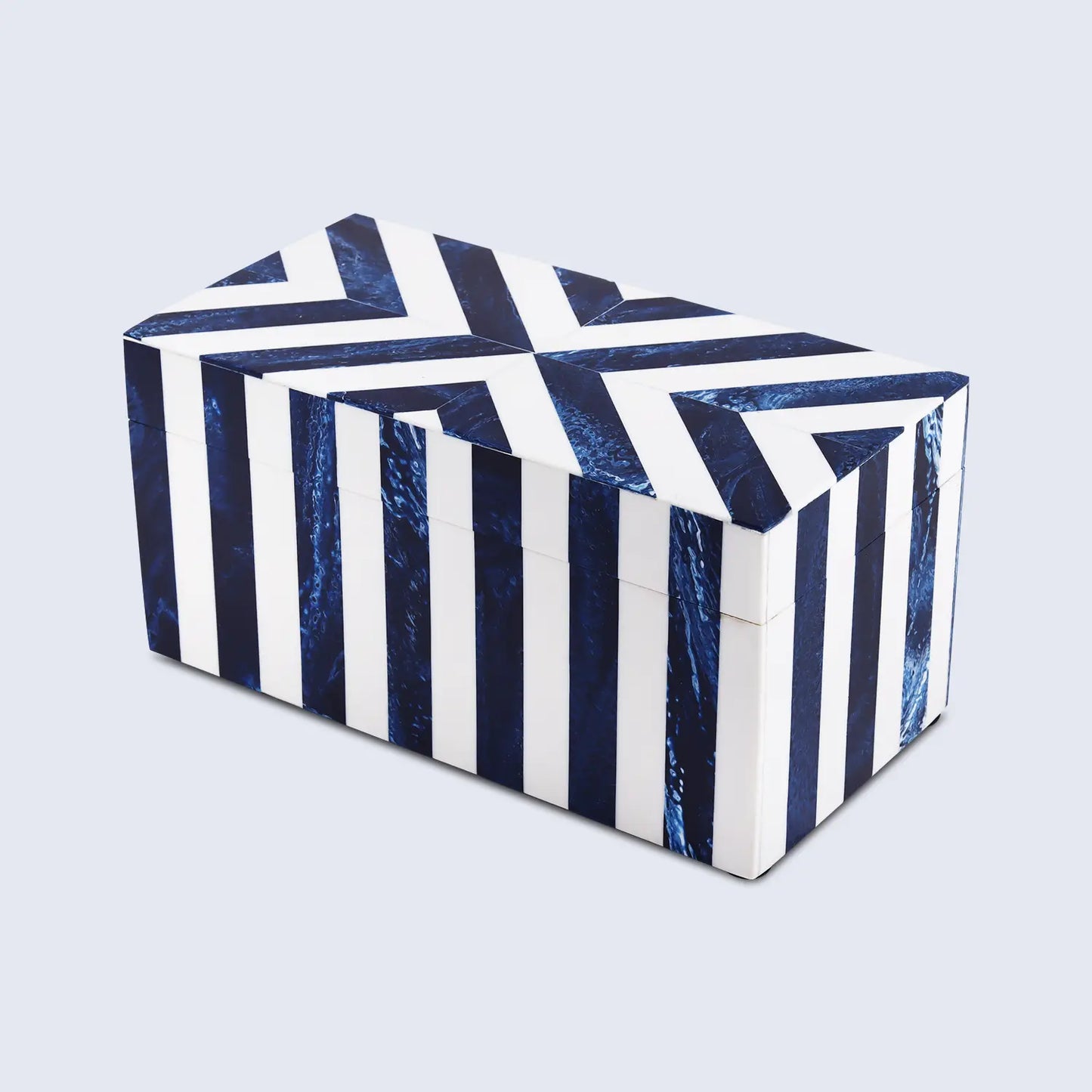 Decorative Boxes Chevron Pattern Resin Inlay Collection in 6 Sizes, Blue & White