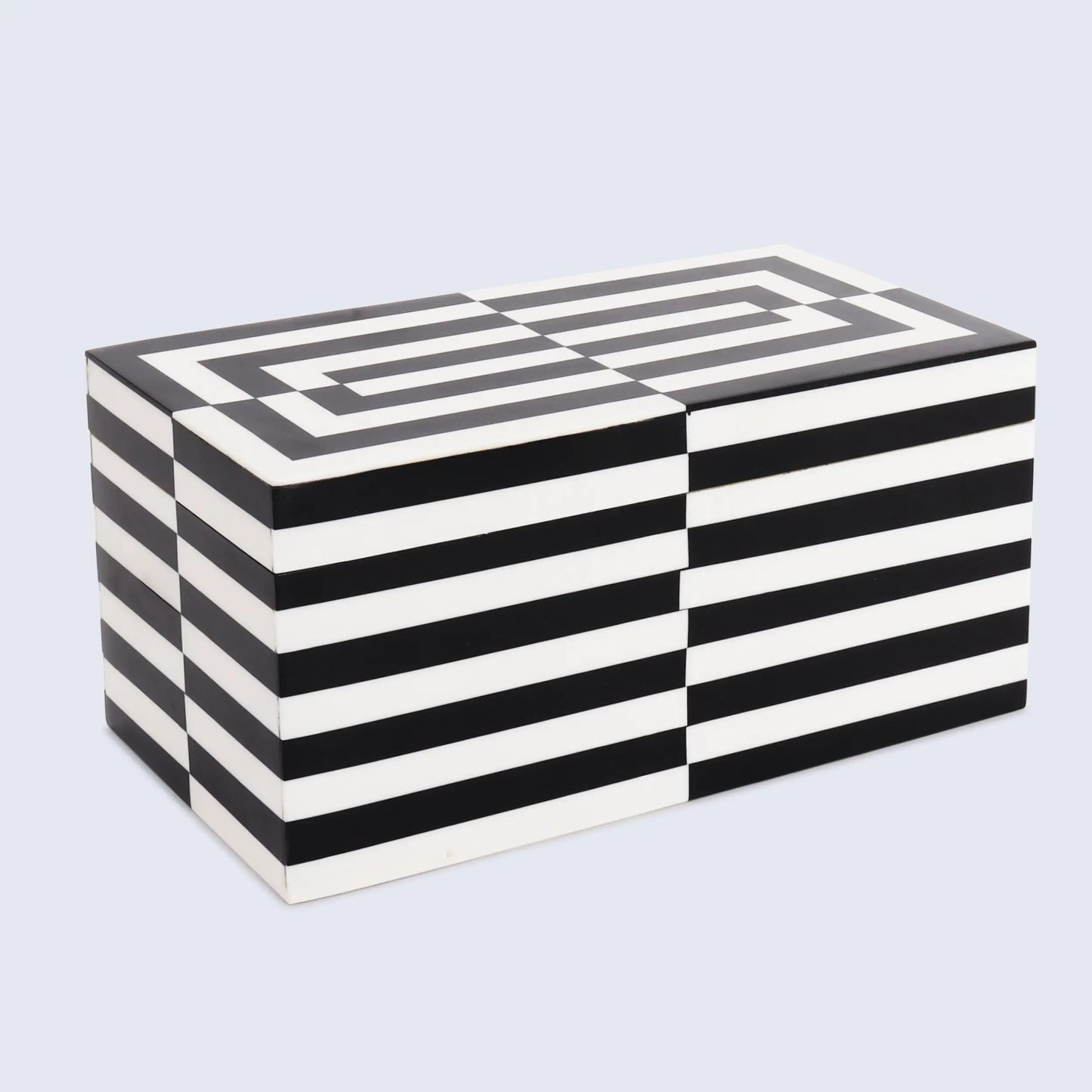 Decorative Boxes Puzzle Slide Pattern Resin Inlay Collection in 7 Sizes, Black & White