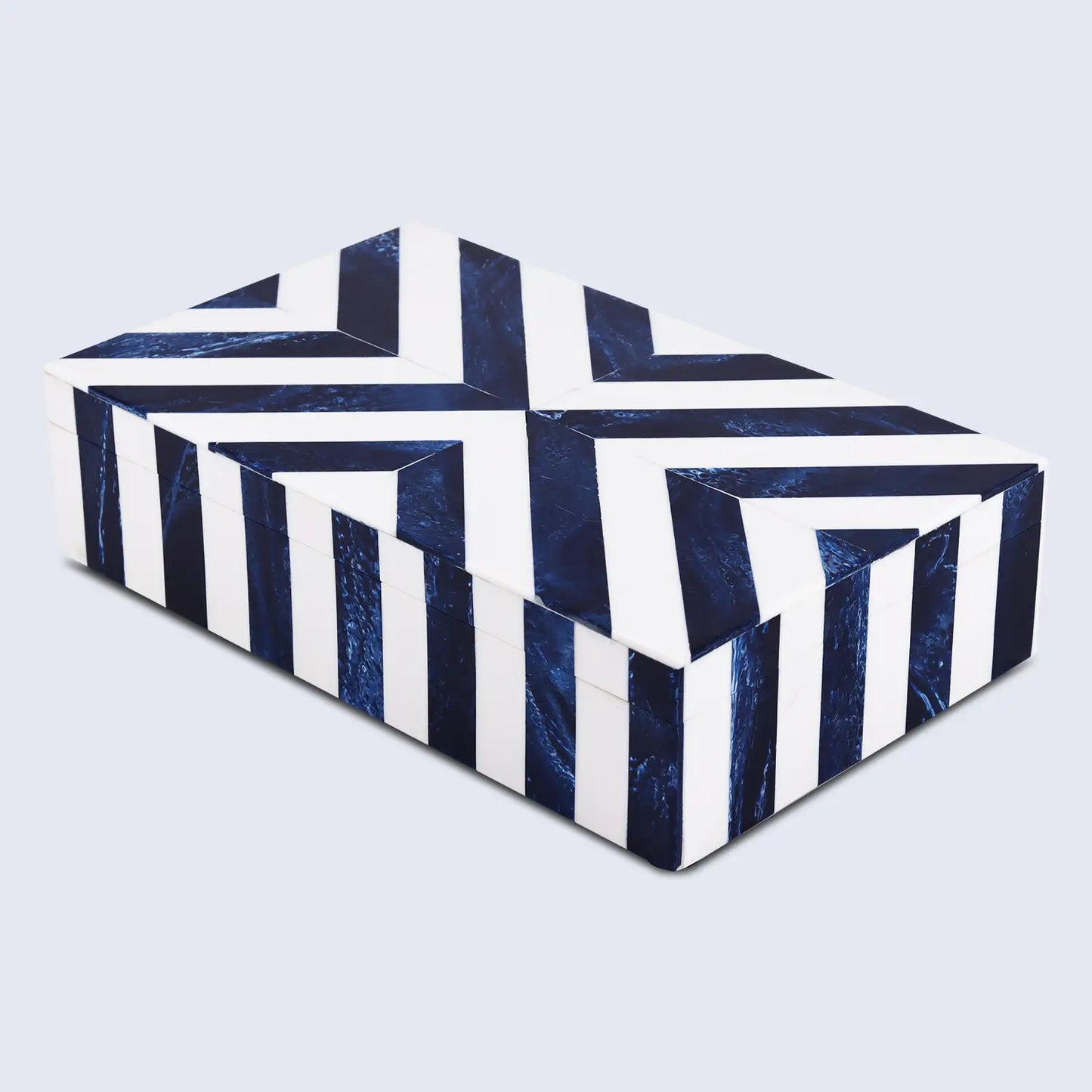 Decorative Boxes Chevron Pattern Resin Inlay Collection in 6 Sizes, Blue & White