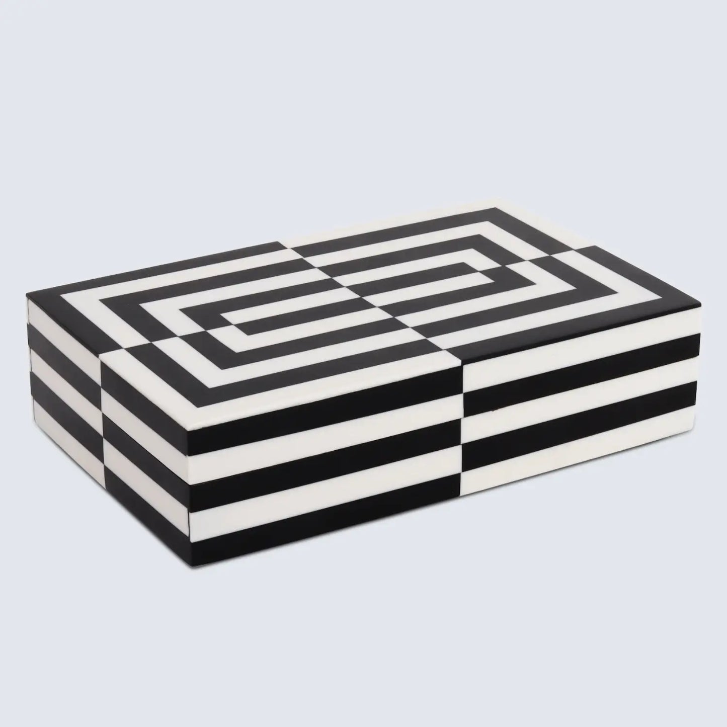 Decorative Boxes Puzzle Slide Pattern Resin Inlay Collection in 7 Sizes, Black & White