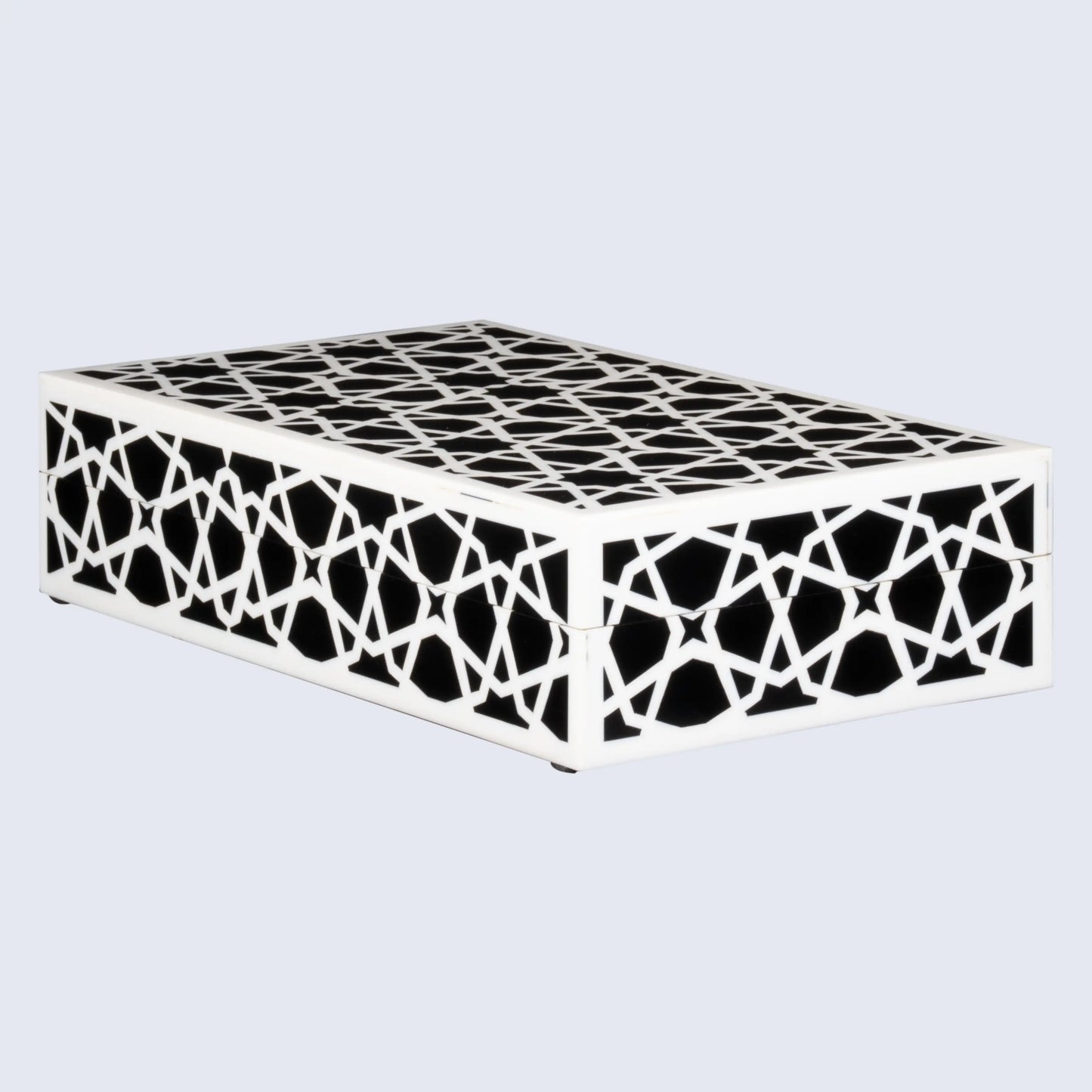 Decorative Boxes Zellij Pattern Resin Inlay Collection in 7 Sizes, Black & White