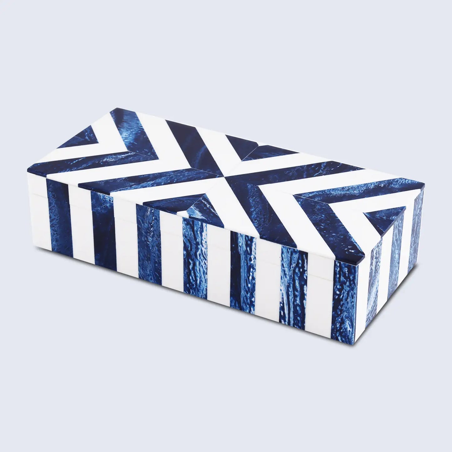 Decorative Boxes Chevron Pattern Resin Inlay Collection in 6 Sizes, Blue & White