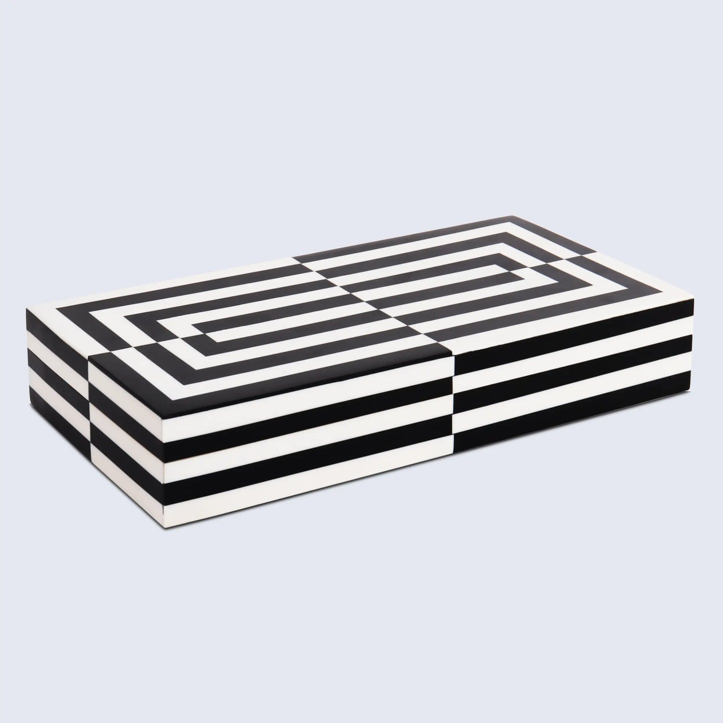 Decorative Boxes Puzzle Slide Pattern Resin Inlay Collection in 7 Sizes, Black & White