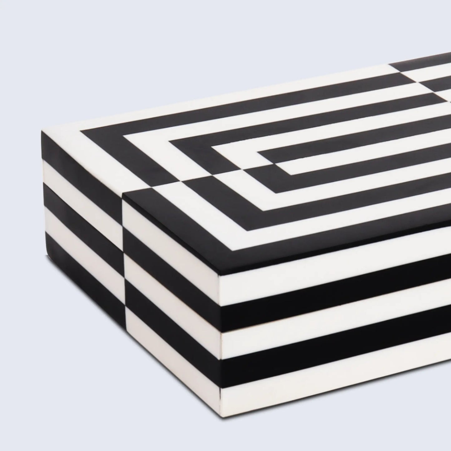 Decorative Boxes Puzzle Slide Pattern Resin Inlay Collection in 7 Sizes, Black & White
