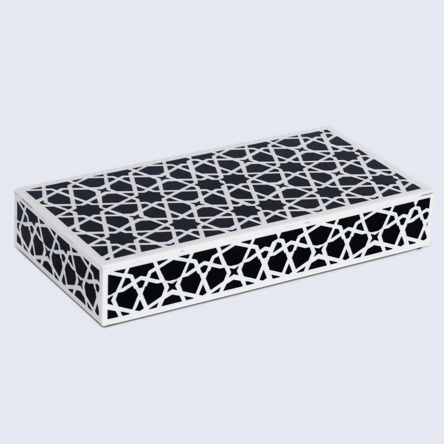 Decorative Boxes Zellij Pattern Resin Inlay Collection in 7 Sizes, Black & White