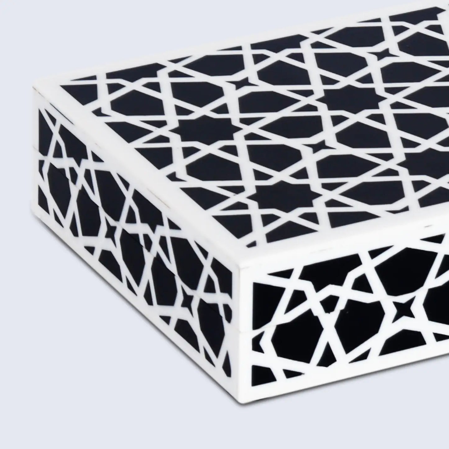 Decorative Boxes Zellij Pattern Resin Inlay Collection in 7 Sizes, Black & White