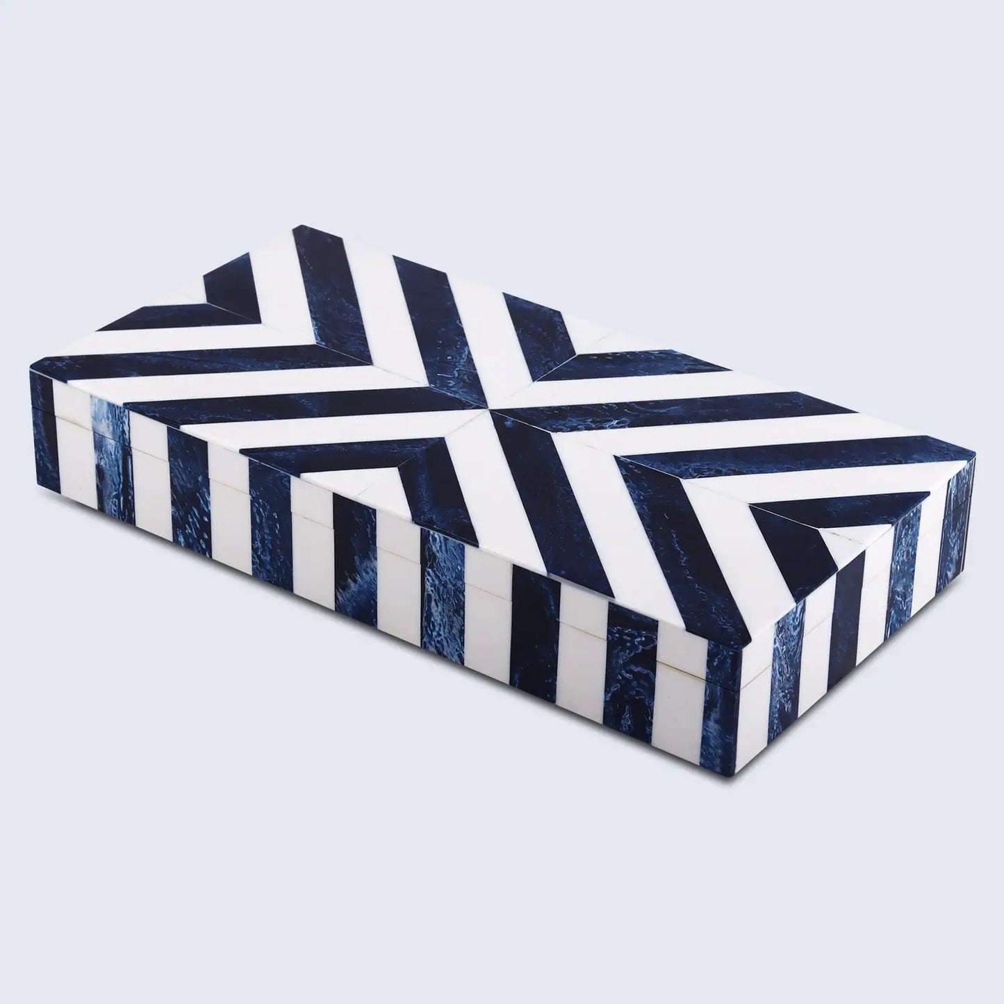 Decorative Boxes Chevron Pattern Resin Inlay Collection in 6 Sizes, Blue & White