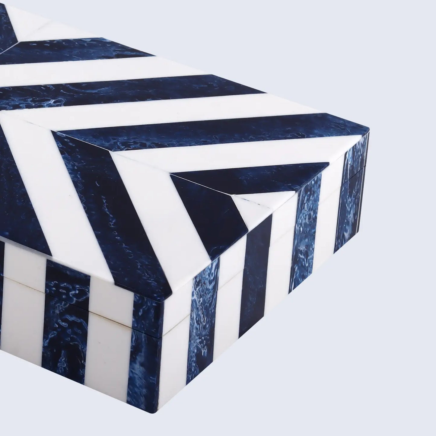Decorative Boxes Chevron Pattern Resin Inlay Collection in 6 Sizes, Blue & White