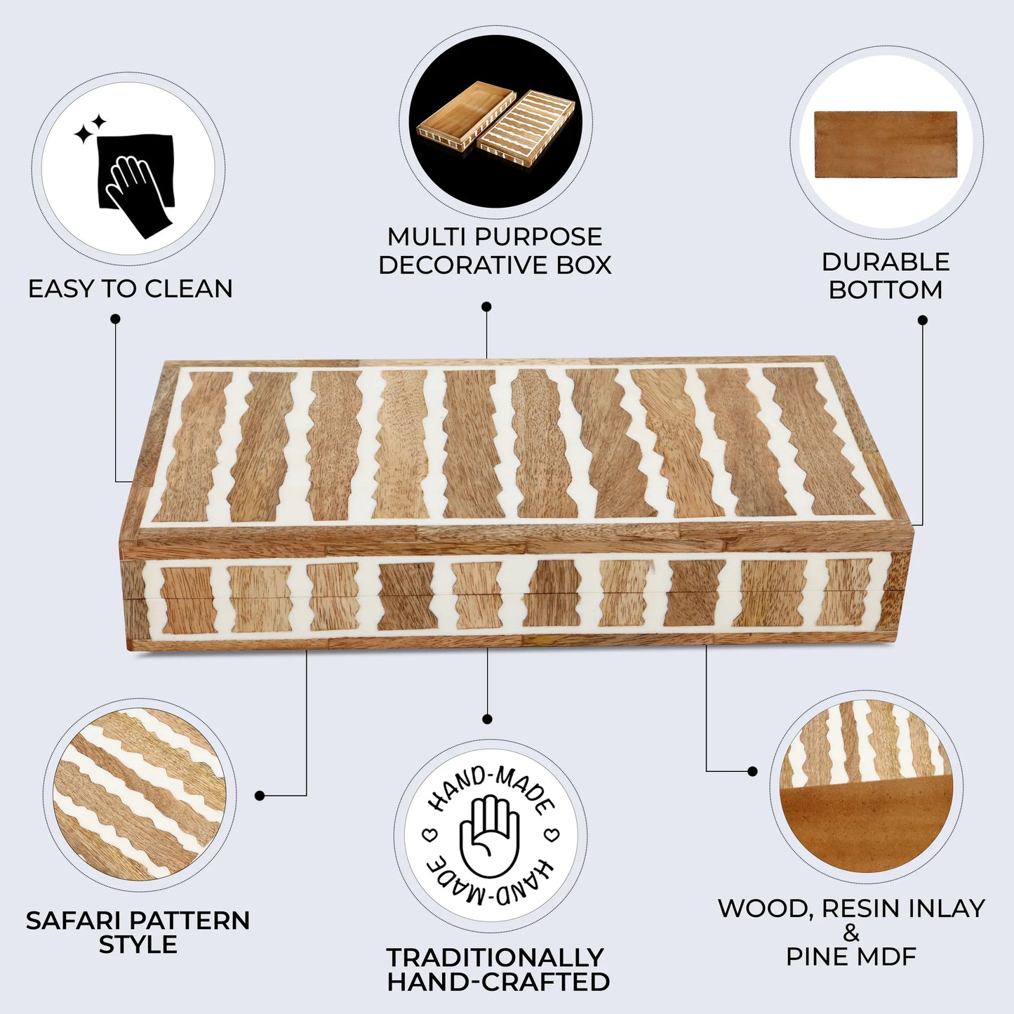 Kept Safari Resin Inlay & Wood Decorative Storage Wooden Box - 7 Size Options
