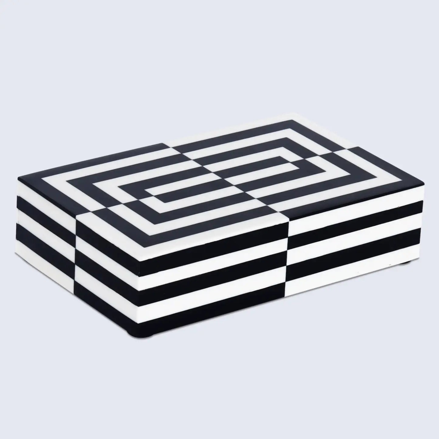 Decorative Boxes Puzzle Slide Pattern Resin Inlay Collection in 7 Sizes, Black & White