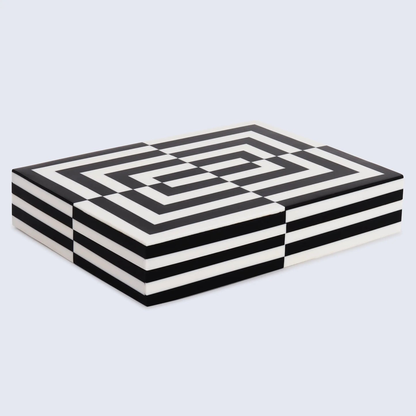 Decorative Boxes Puzzle Slide Pattern Resin Inlay Collection in 7 Sizes, Black & White