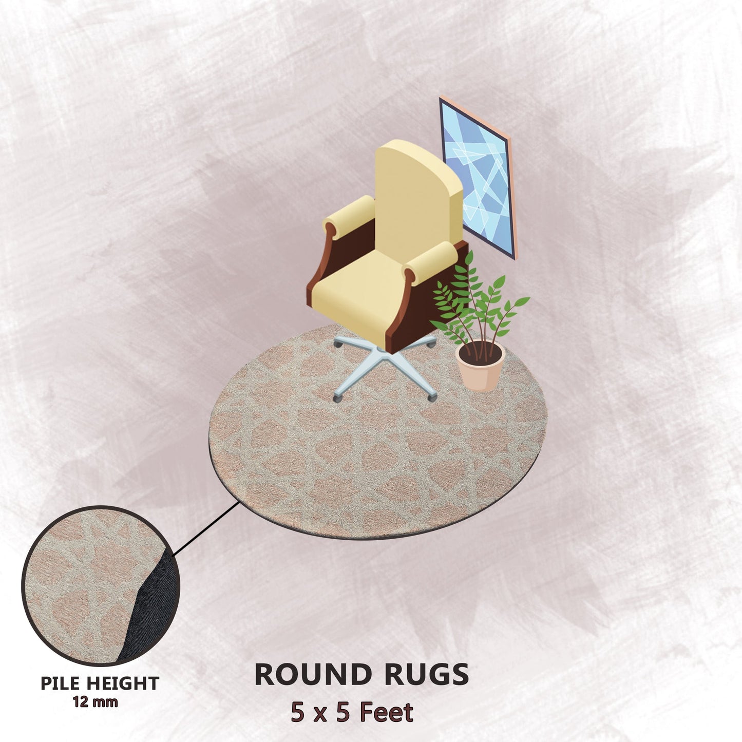 Premium Hand-Tufted Rug Made of 100% Wool - Blush Zellig - 5x5 Feet