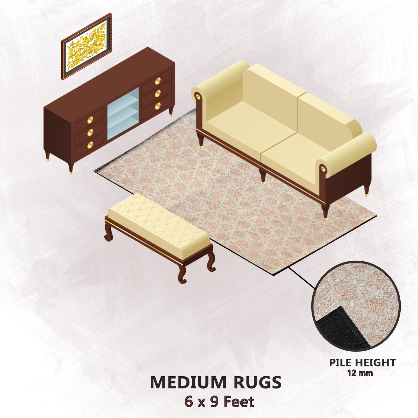 Premium Hand-Tufted Rug Made of 100% Wool - Blush Zellig - 6x9 Feet