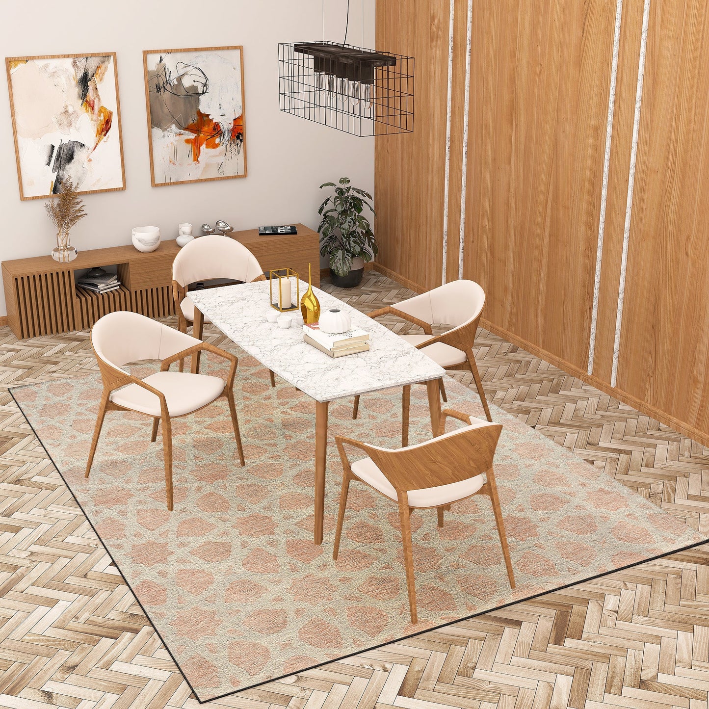 Premium Hand-Tufted Rug Made of 100% Wool - Blush Zellig - 8x10 Feet