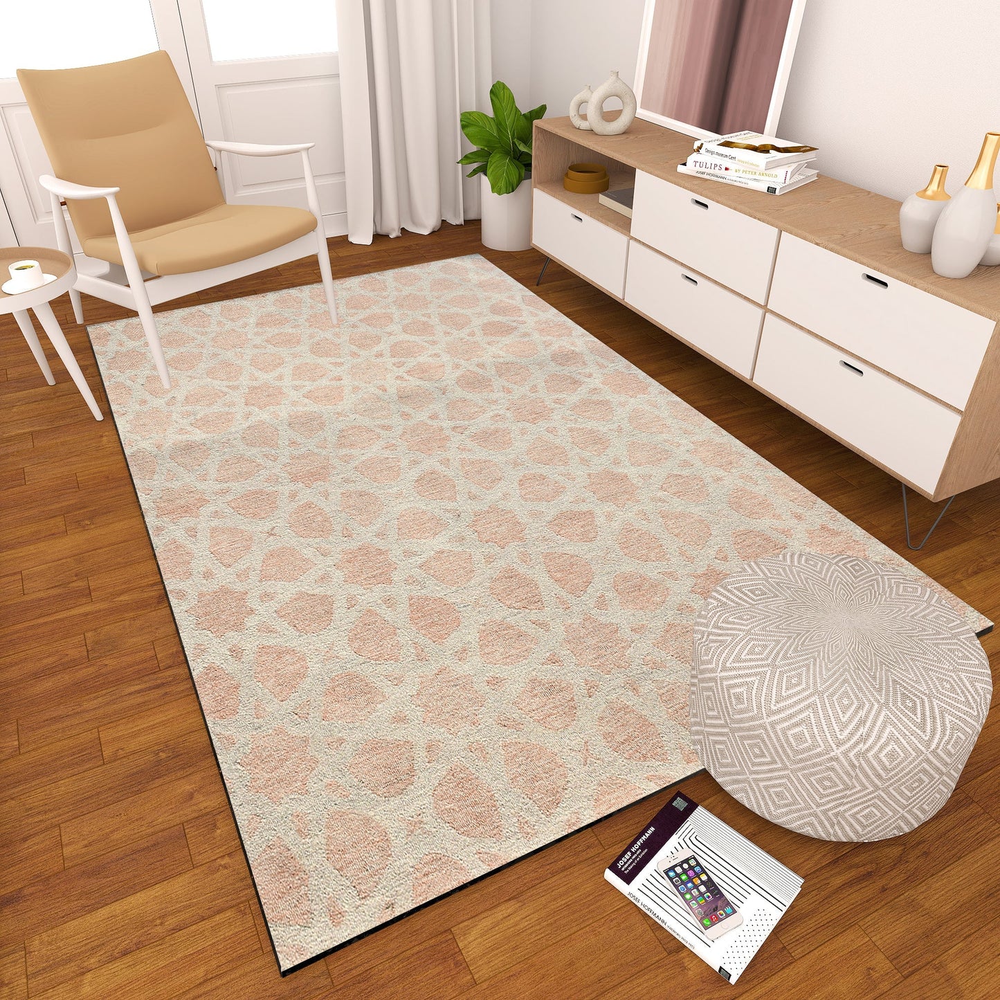 Premium Hand-Tufted Rug Made of 100% Wool - Blush Zellig - 6x9 Feet