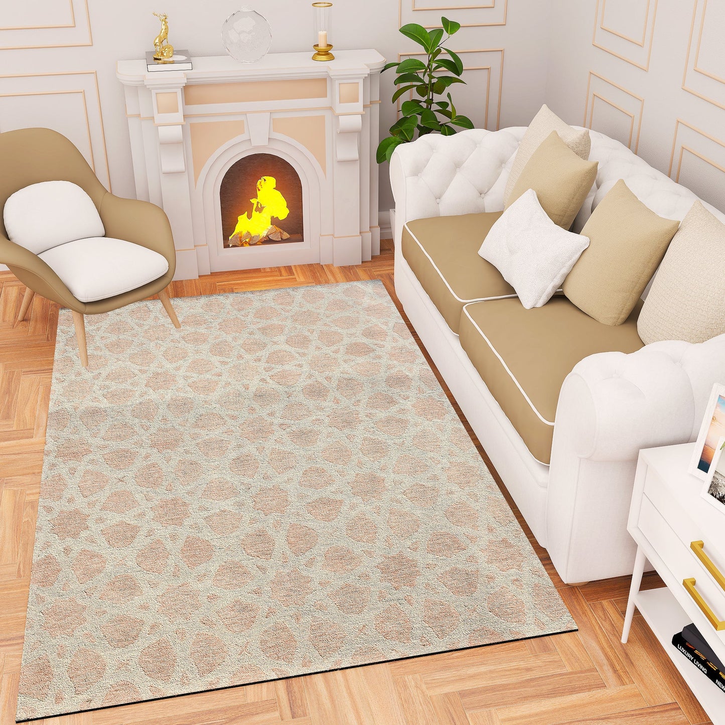 Premium Hand-Tufted Rug Made of 100% Wool - Blush Zellig - 6x9 Feet