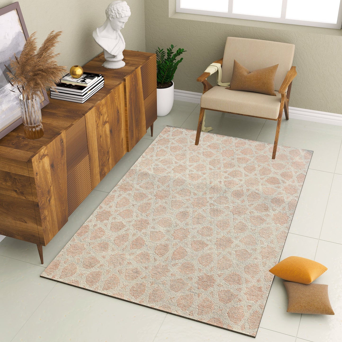 Premium Hand-Tufted Rug Made of 100% Wool - Blush Zellig - 6x9 Feet