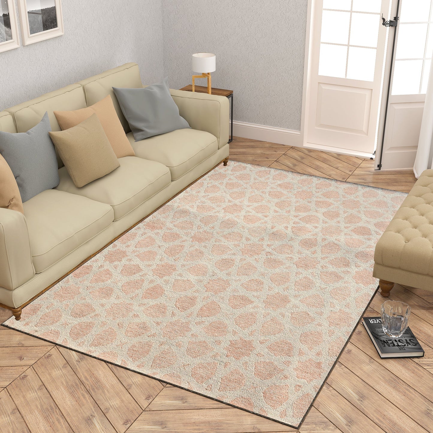 Premium Hand-Tufted Rug Made of 100% Wool - Blush Zellig - 6x9 Feet