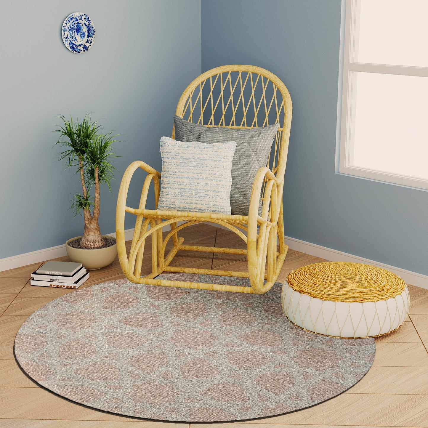 Premium Hand-Tufted Rug Made of 100% Wool - Blush Zellig - 5x5 Feet