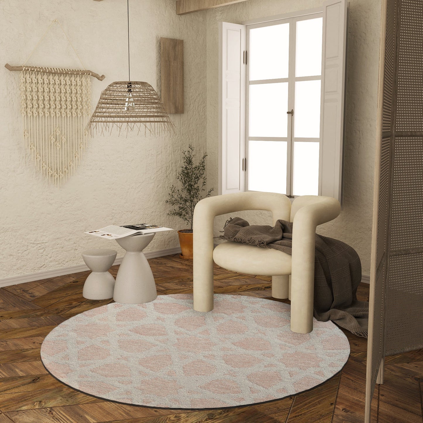 Premium Hand-Tufted Rug Made of 100% Wool - Blush Zellig - 5x5 Feet