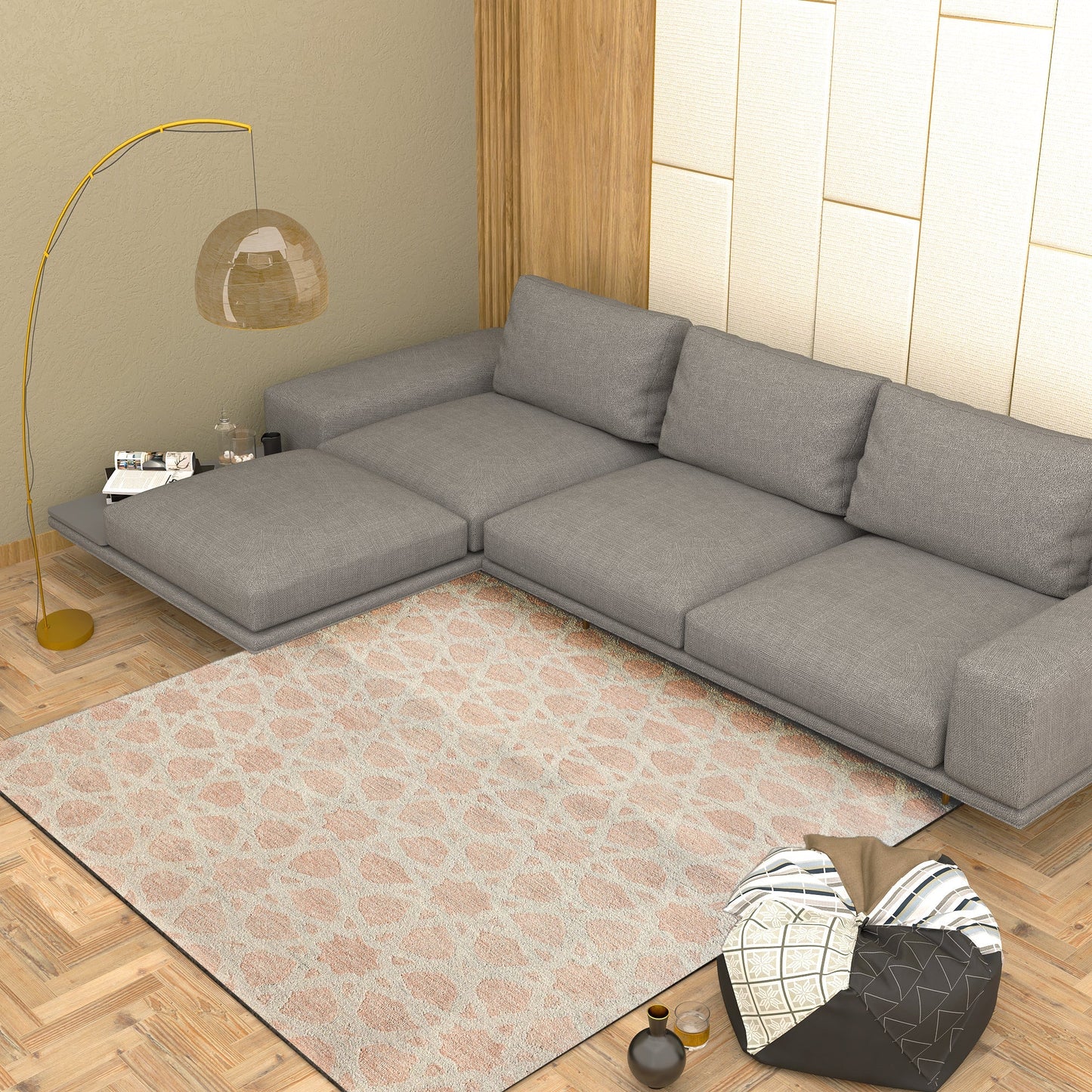 Premium Hand-Tufted Rug Made of 100% Wool - Blush Zellig - 6x6 Feet