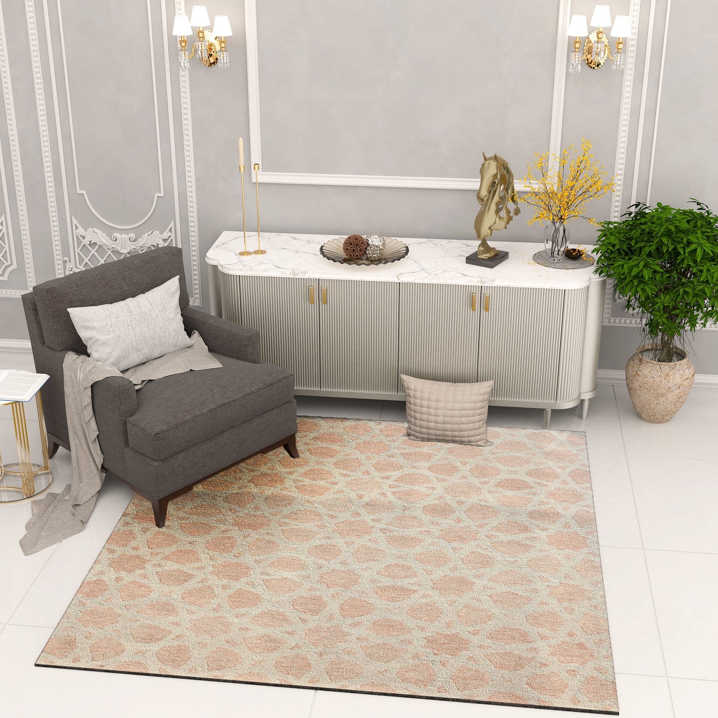 Premium Hand-Tufted Rug Made of 100% Wool - Blush Zellig - 6x6 Feet