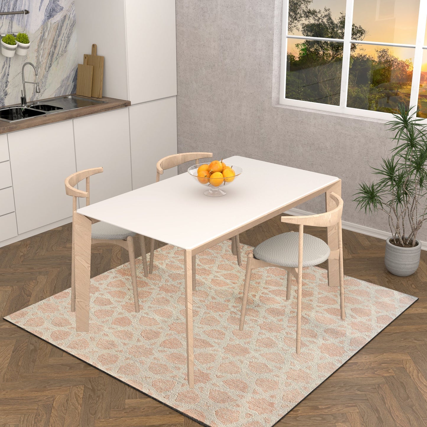 Premium Hand-Tufted Rug Made of 100% Wool - Blush Zellig - 6x6 Feet