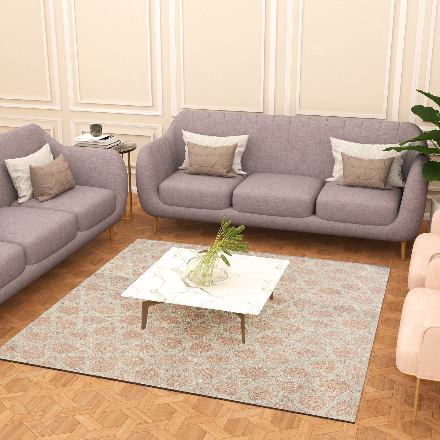 Premium Hand-Tufted Rug Made of 100% Wool - Blush Zellig - 6x6 Feet