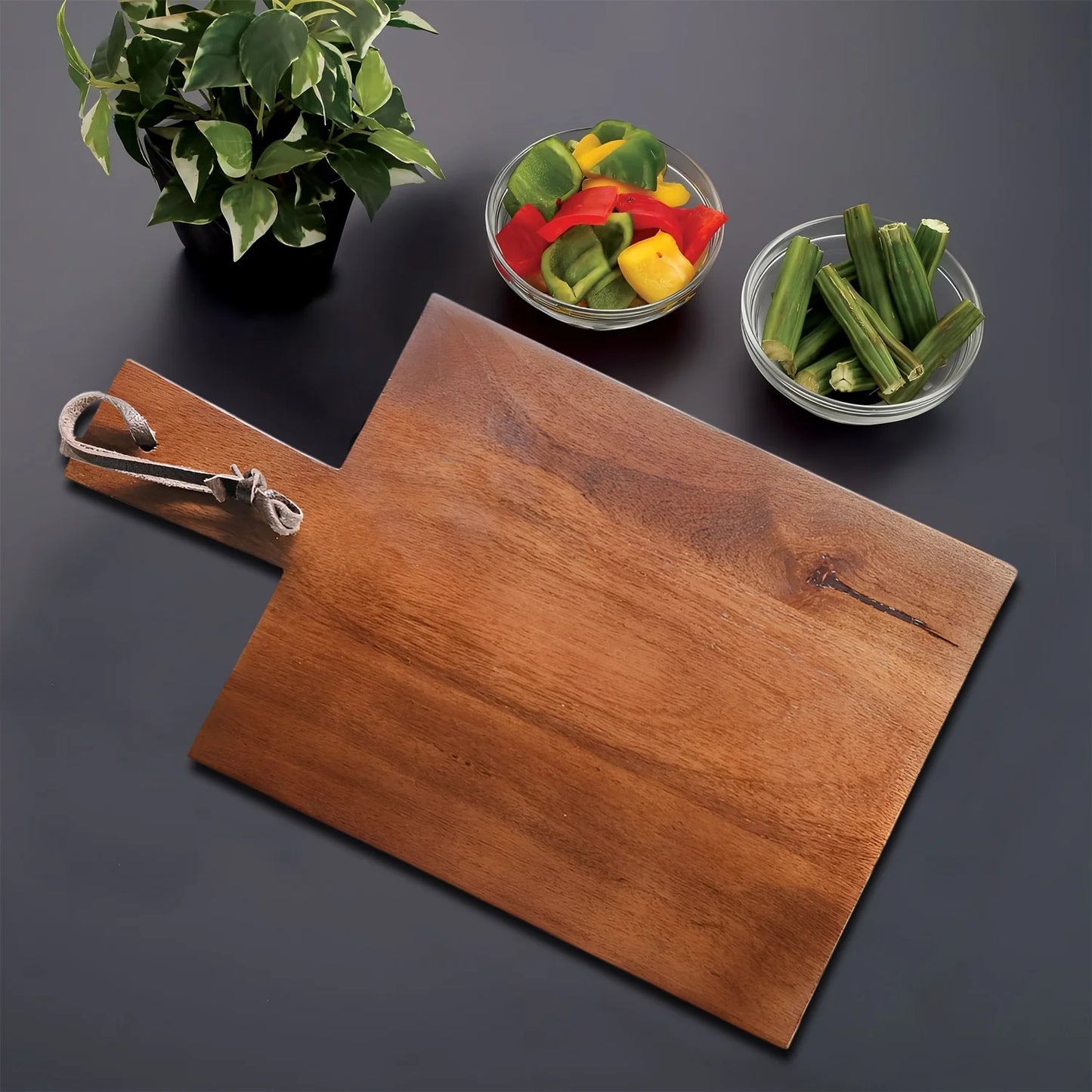 Chopping Board Centered Paddle Handle –Wood, in 16.5x10"