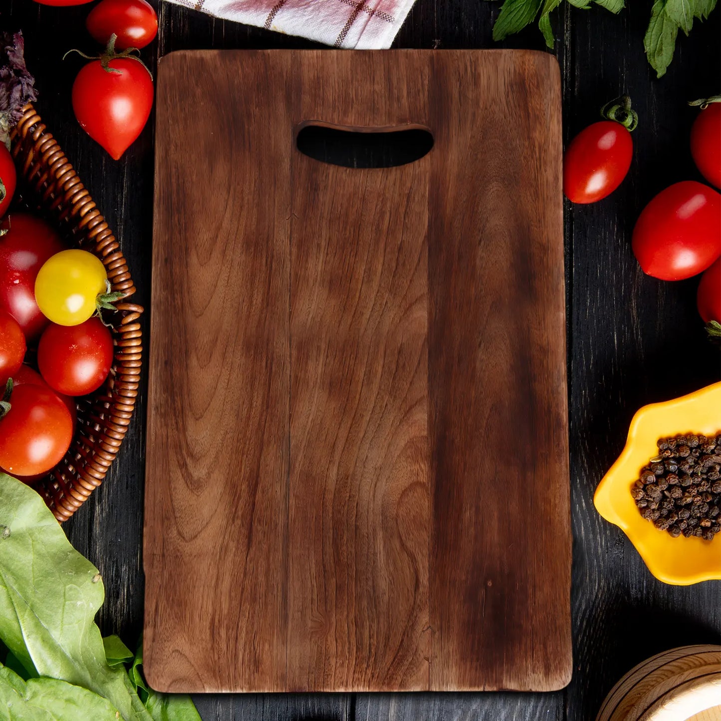 Chopping Board Rectangular with Slot Handle –Wood, in 15x12"