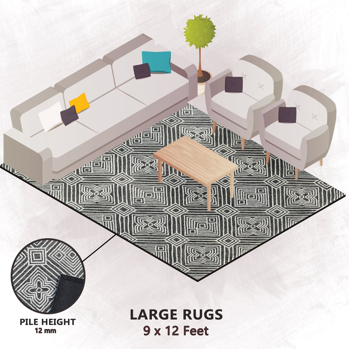 Premium Hand-Tufted Rug Made of 100% Wool - Echos - 9x12 Feet