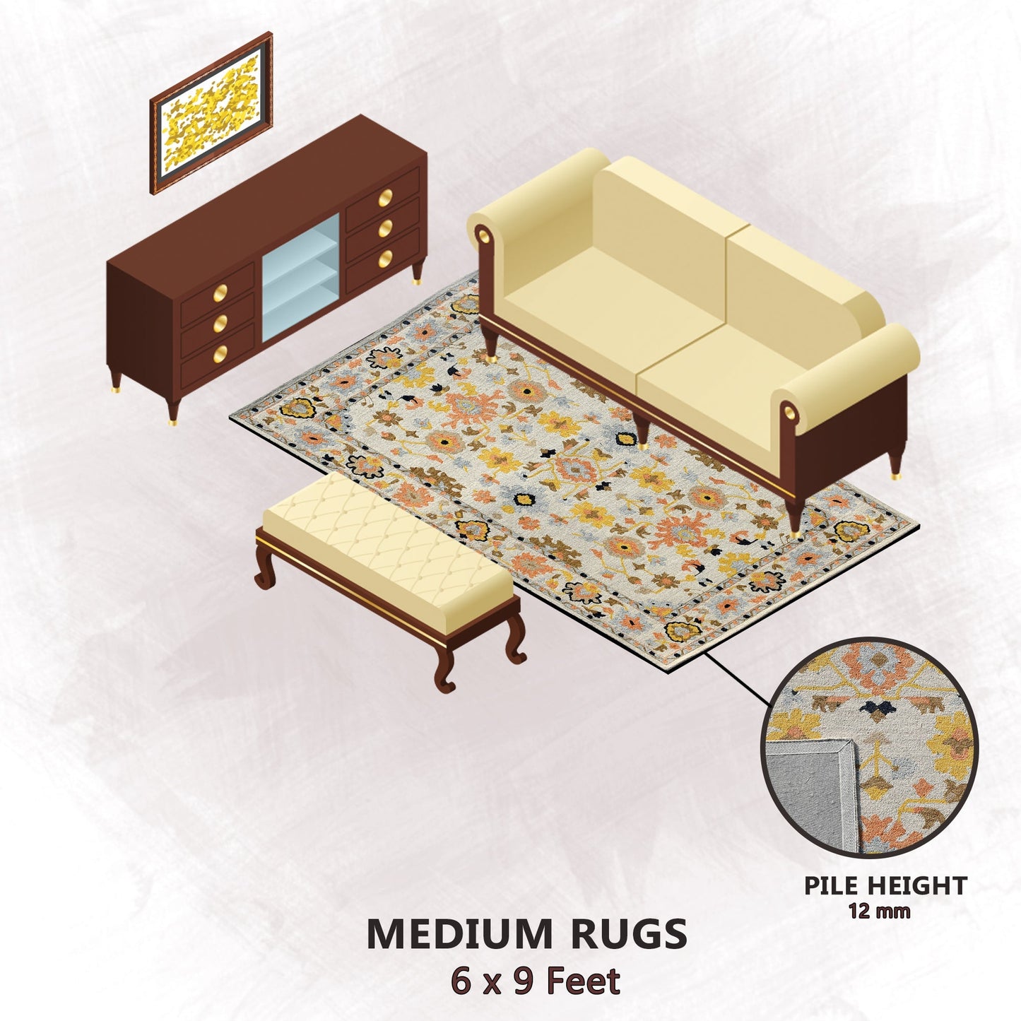 Premium Hand-Tufted Rug Made of 100% Wool - Flora Meadow - 6x9 Feet