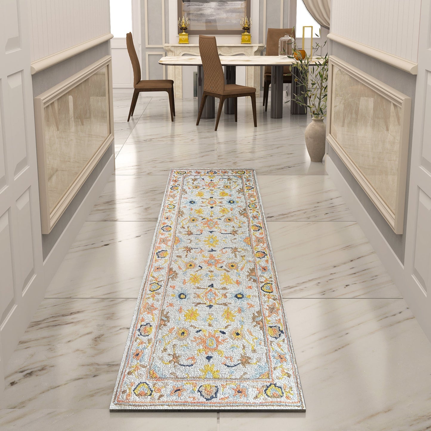 Premium Hand-Tufted Rug Made of 100% Wool - Flora Meadow - 2x10 Feet