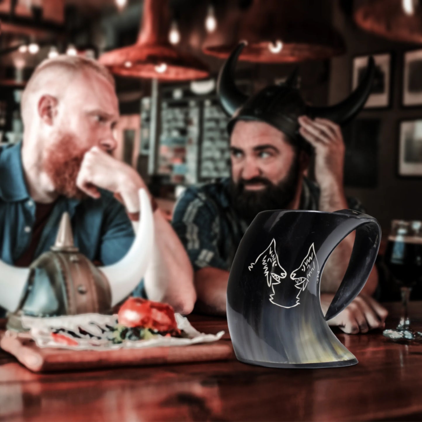 Horn Whiskey Mugs - Holds Upto 6.5 oz, Twin Wolf