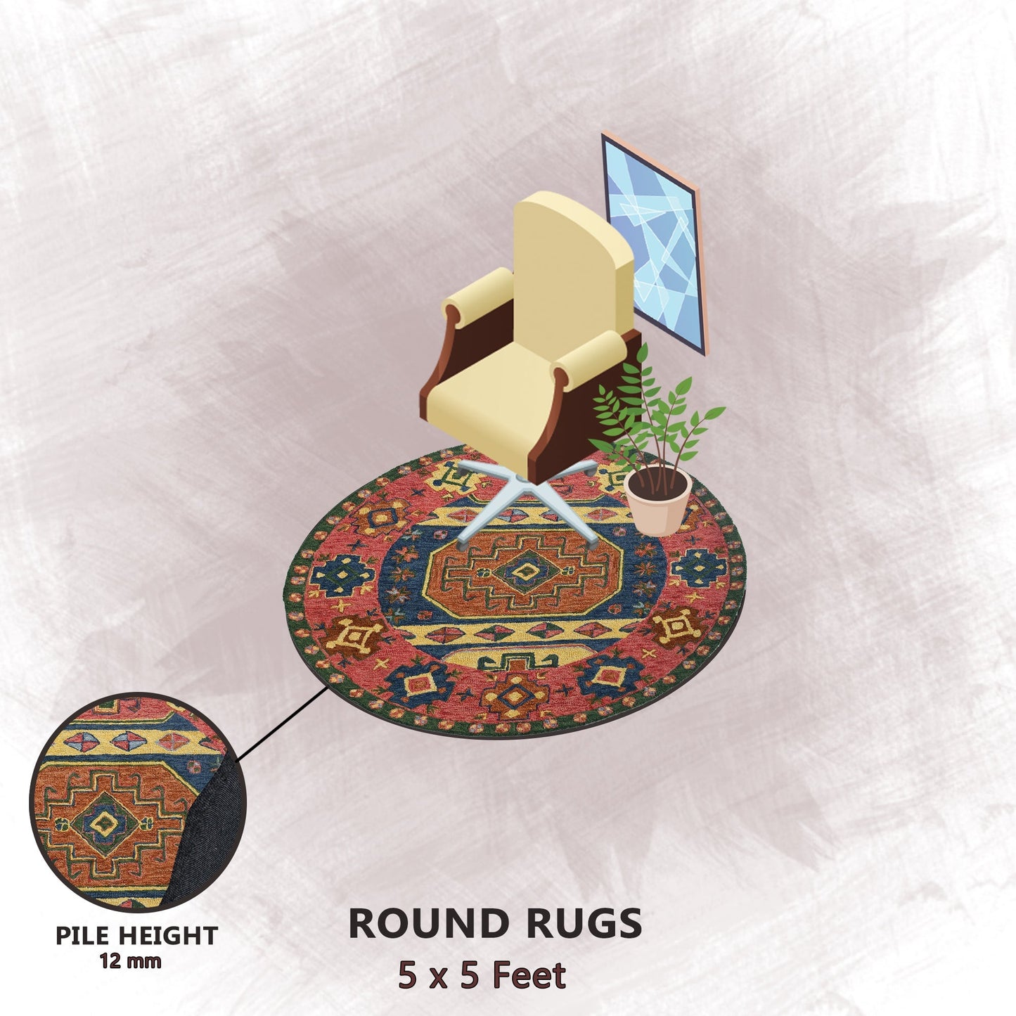Premium Hand-Tufted Rug Made of 100% Wool - Inca Myth - 5x5 Feet