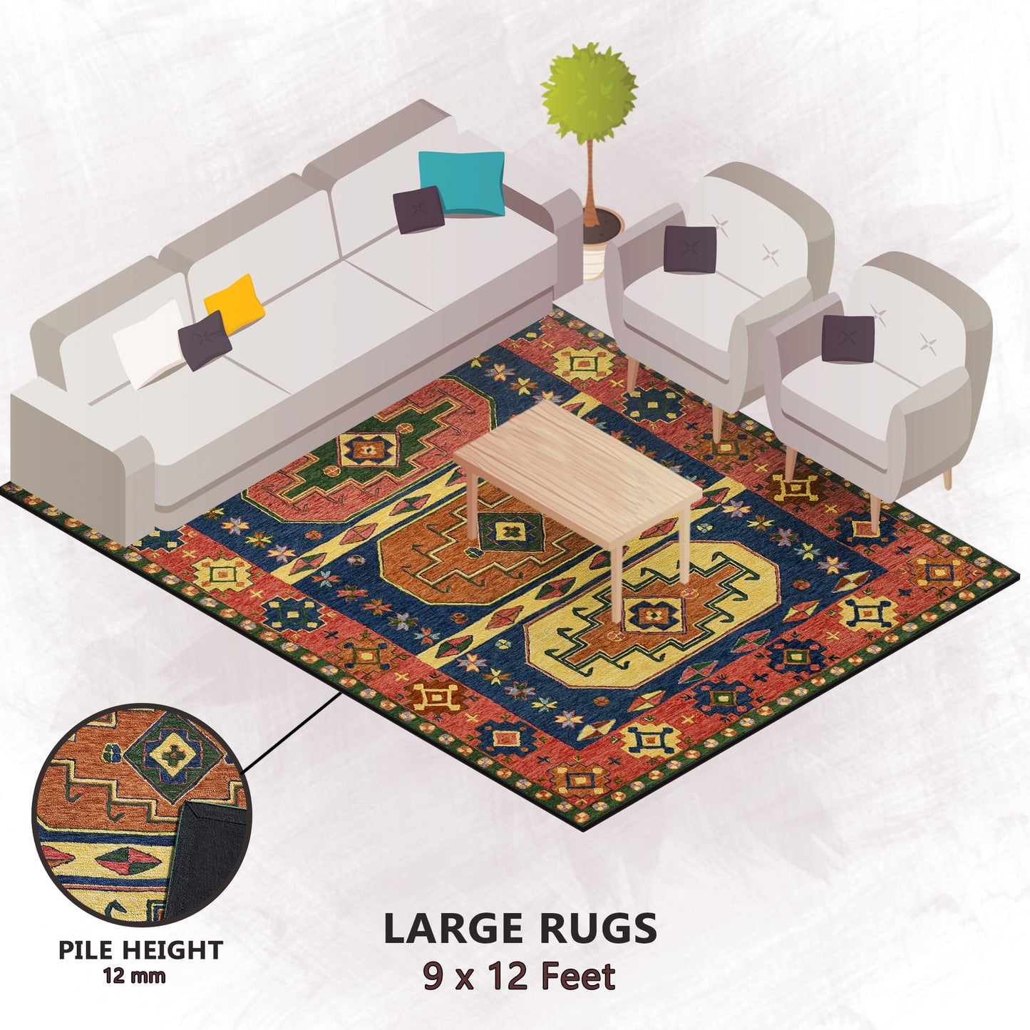 Premium Hand-Tufted Rug Made of 100% Wool - Inca Myth - 9x12 Feet