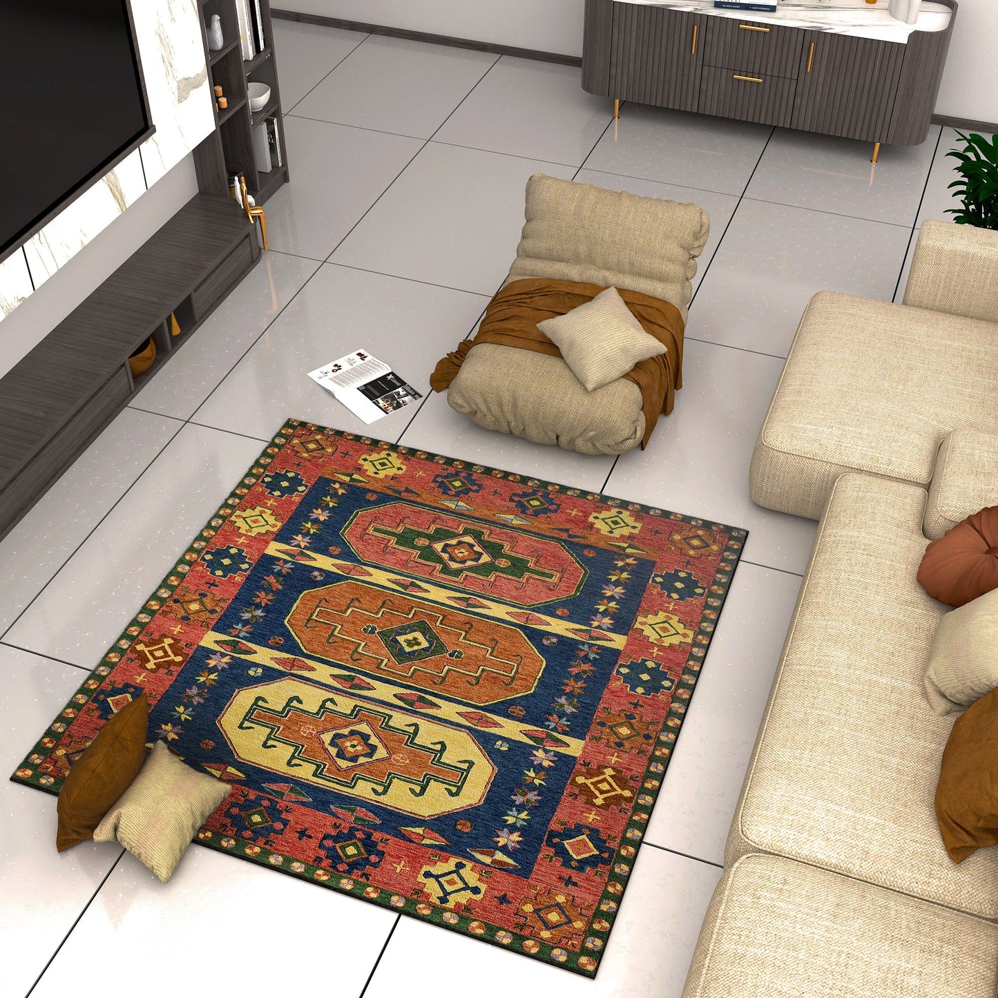 Premium Hand-Tufted Rug Made of 100% Wool - Inca Myth - 6x6 Feet